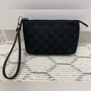 GUCCI Classic Y2K GG Monogram Leather Trimmed Nylon Canvas Pouch W/ Wristlet